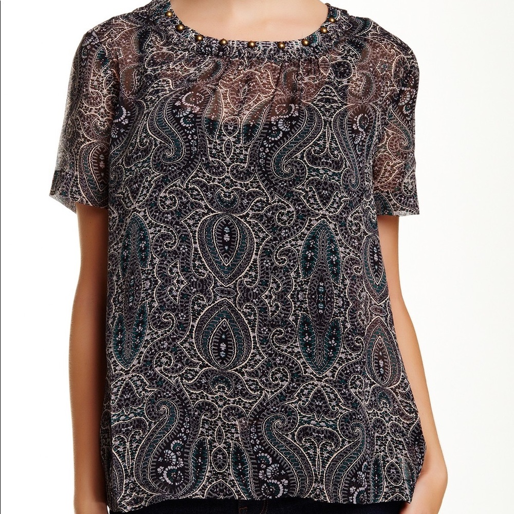 Ella Moss Short Sleeve Paisley Printed Design Top